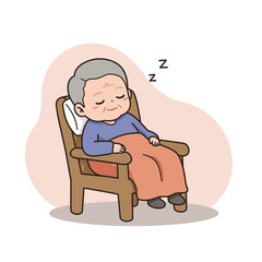 Elderly person sleeping in chair with a blanket at home  