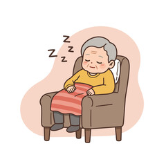 Elderly man sleeping peacefully on an armchair with a blanket  