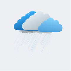 Illustration depicting stylized clouds with rain falling downwards, weather concept.
