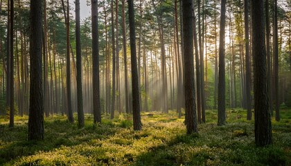 Obraz premium serene morning in the pine forest