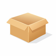 Empty brown cardboard box with open flaps, casting a shadow on white background.