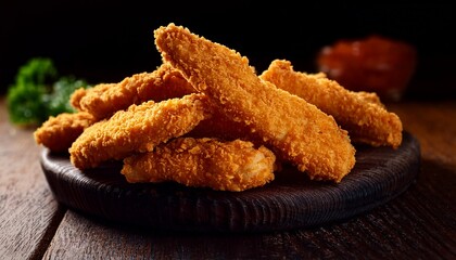 breaded chicken strips in slow motion chicken fingers