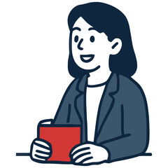 Smiling Businesswoman Holding Red Document, Minimalist Vector Illustration