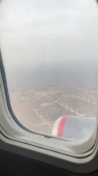 Wind farm seen from airplane window in paraguana peninsula, venezuela