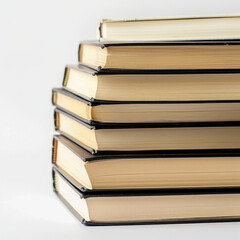 Single stack of thick textbooks in neat arrangement, showcasing their sturdy spines and pages. This evokes sense of knowledge and learning