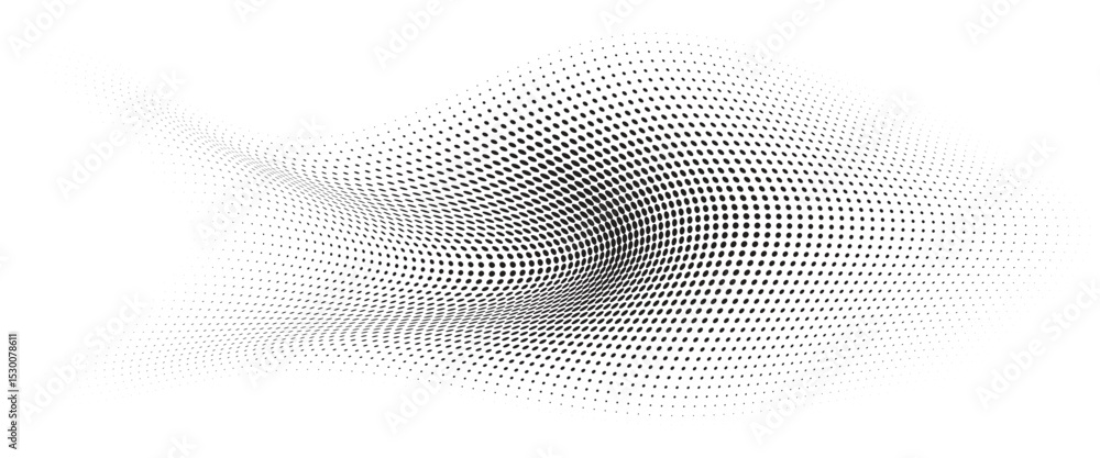 Aufkleber Flowing Wave Dot Halftone Pattern: Curve Gradient Shape on Transparent Background. Suitable for AI, Tech, Network, Digital, Science, and Technology Themes.