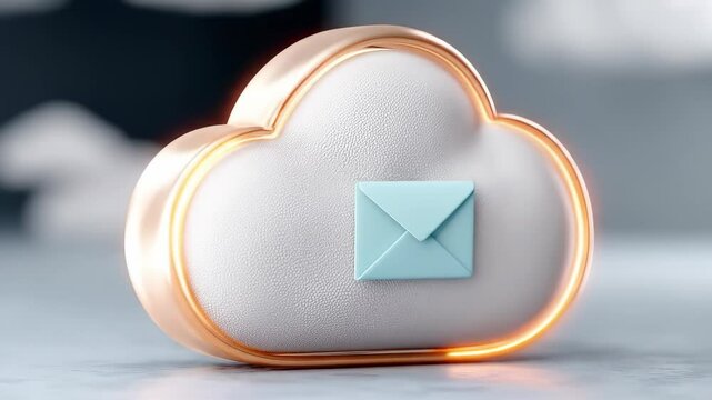 Cloud email communication technology digital message storage internet data modern�A soft white cloud with blue envelope icon and glowing cloud shape with mail envelope symbolize digital communication