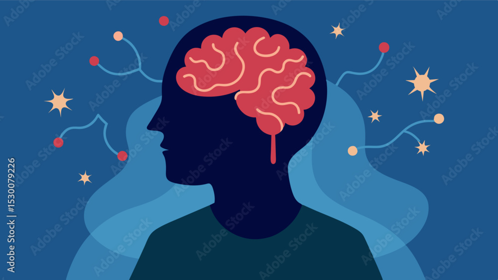Poster an illustration of brain neurons in a person with depression comparing it to a healthy brain. the im