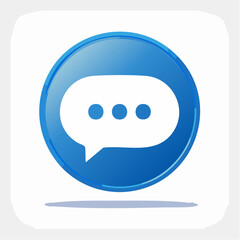 A blue circular button with a white speech bubble icon, suggesting communication.