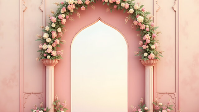 Pastel Hues of Tradition Mughal Inspired Arch Column Adorned with Flowers
