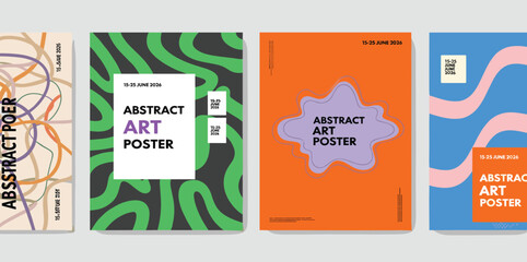 Creative concept of posters or covers with modern abstract design with hand drawn wavy shapes and lines. 