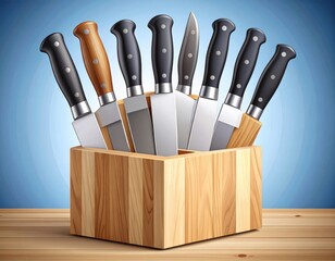 Wooden Knife Block Display With Various Knives