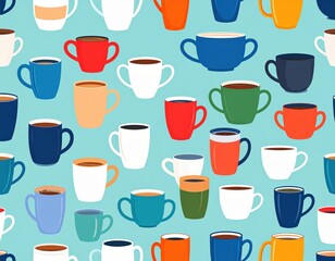 Colorful Pixel Art Coffee Cups Pattern