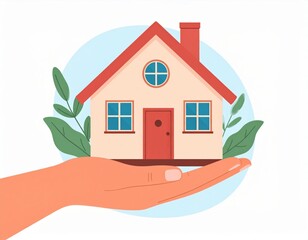 Hand Holding Cute Cartoon House Illustration