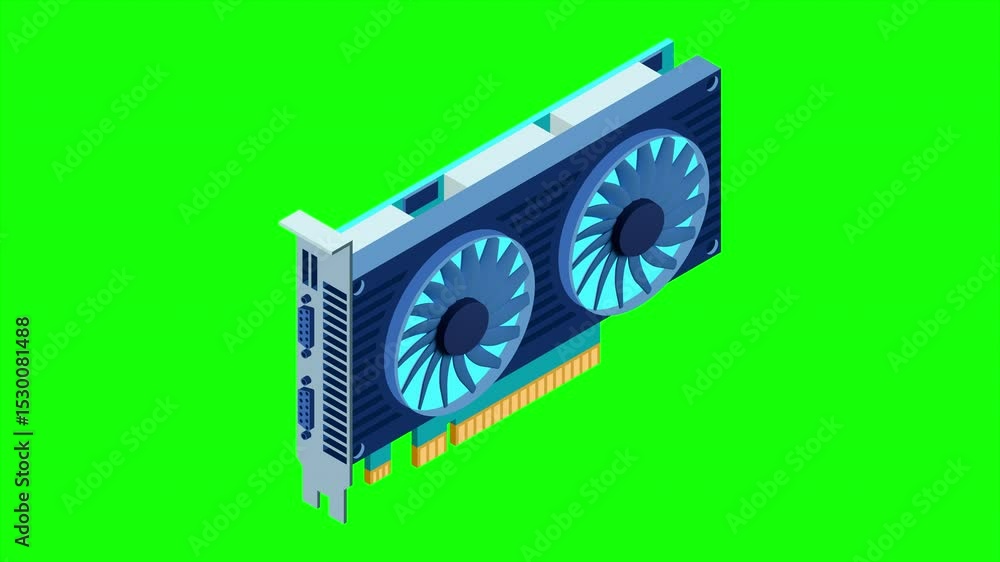 Aufkleber 3d isometric video graphic card animation. isometric of device graphic card. personal computer hardw