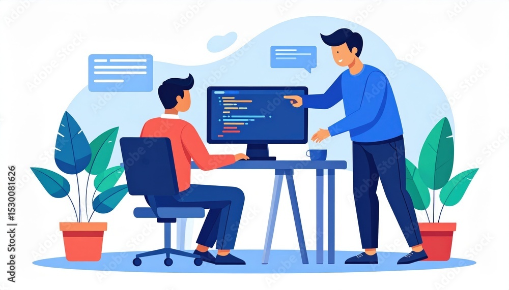 Poster two men collaborating on coding project