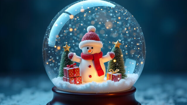 Magical snow globe with Christmas decorations created with technology