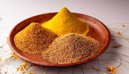three piles of mustard seeds symbolize the concept of growth and abundance during the makar sankranti festival
