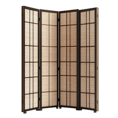 Five panel room divider natural woven fabric dark frame elegant home decor