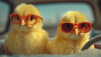 Cool Chicks in Shades: Two Adorable Baby Chickens Wearing Sunglasses
