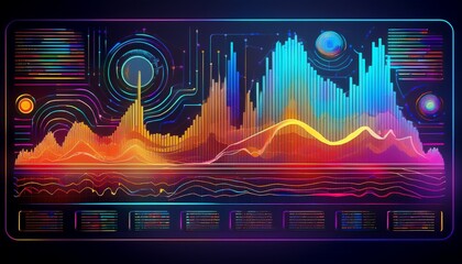 futuristic data visualization interface with vibrant colors