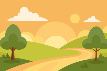 Obraz premium Peaceful Parkland Animation Cartoon Video Background with Gentle Slopes Vector
