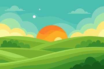 Obraz premium Peaceful Landscape Animation Video Background with Open Green Field Vector