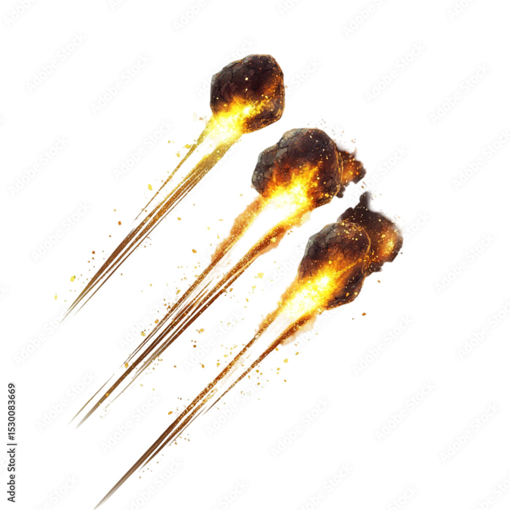 Poster fiery meteoroids streak across abstract colorful background cosmic fiery rocks blazing trails