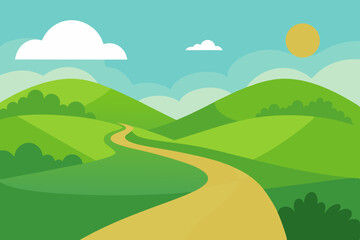 Fototapeta premium Charming Path Animation Video Background Through Green Hills Vector