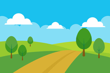 Fototapeta premium Serene Wide Field Animation Video Background with Open Sky and Trees Vector
