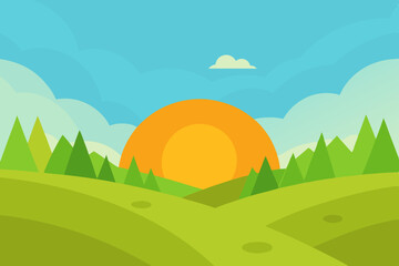 Obraz premium Scenic Valley Animation Video Background with Bright Rising Sun Vector
