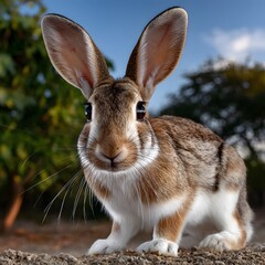 Obraz premium Close-up of a rabbit, front-facing, with large ears