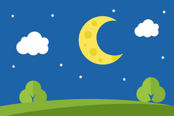 Playful Whimsical Cartoon Lawn Animation Video Background with Moon Vector