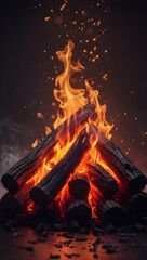 Burning Campfire with Glowing Embers, Generative Ai