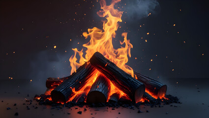 Burning Campfire with Glowing Embers, Generative Ai