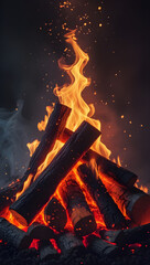 Burning Campfire with Glowing Embers, Generative Ai