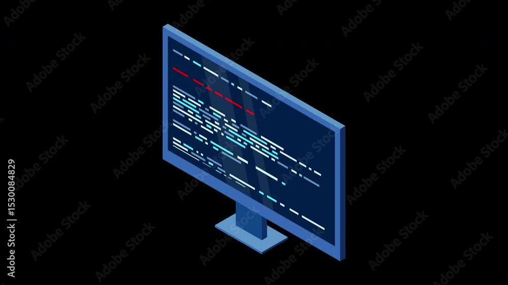 Poster isometric monitor animation. computer monitor isometric desktop. modern monitor. 4k video animated i