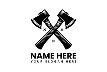 Traditional crossed axes in bold black silhouette vector logo representing wilderness strength and craftsmanship
