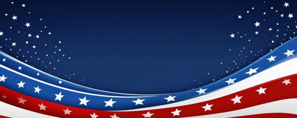 background with an American flag theme, featuring red and white stripes on the bottom edge of the design and blue wavy lines at both ends Generative AI