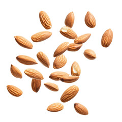 Obraz premium Almonds falling against a colorful striped background healthy snack food