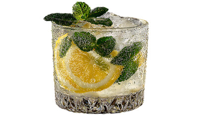 Refreshing lemon and mint drink in a glass with ice