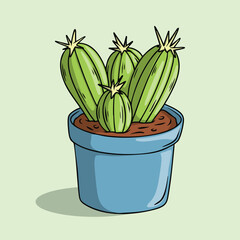 San Pedro Succulent in a Pot Handdrawn Illustration