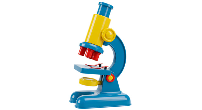 Colorful plastic toy microscope isolated on white background