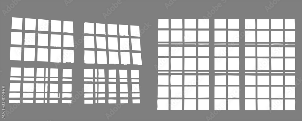 Poster a wide rectangular window with shadows, repeating square grid pattern isolated on a transparent back