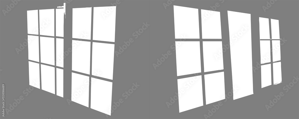 Poster a floating window frame shadows with grid divisions isolated on a transparent background