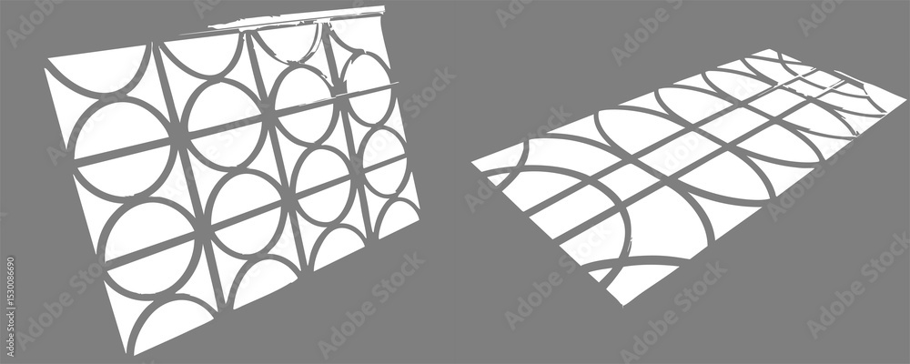 Poster a metal rectangular window frame shadows with complex overlapping grid sections isolated on a transp