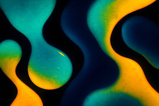 Vibrant lava lamp flowing liquid background with bright turquoise, yellow, and navy blue colors