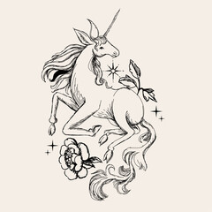 Vintage-style mystical composition with hand-drawn celestial style. 