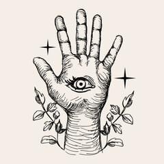Vintage-style mystical composition with hand-drawn celestial style. 