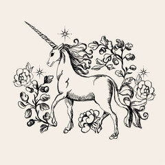 Vintage-style mystical composition with hand-drawn celestial style. 
